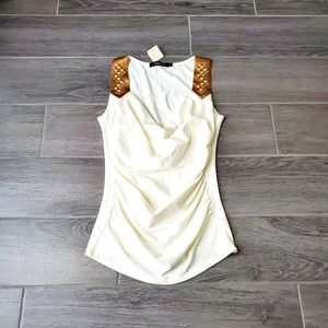 NWT Arden B. Cottagecore White Creme Drape Neck Top w/ Embellished Straps